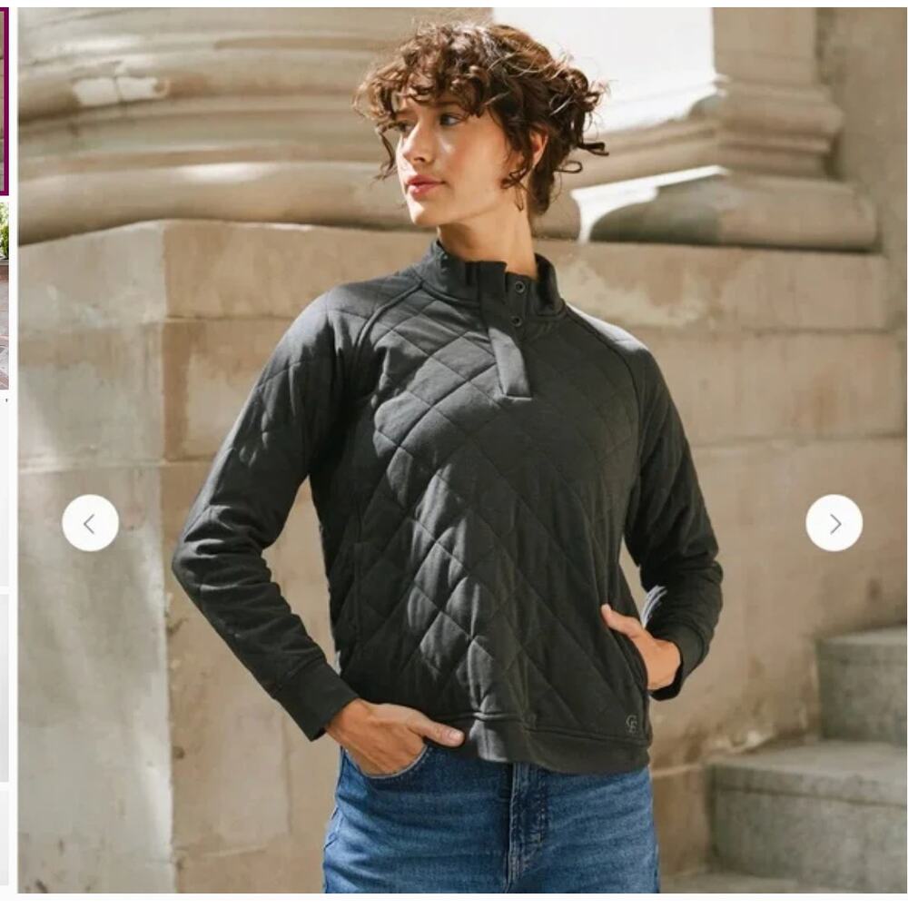 Cozy Earth Bamboo Quilted Snap Pullover Black Women's Size Medium